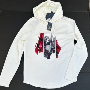 G by Guess White Hoodie with Red and Black Floral Print Sz S